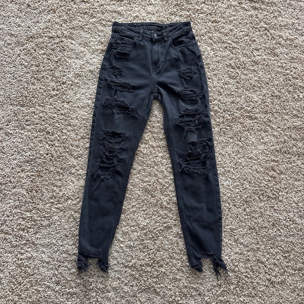 American Eagle Outfitters Black Distressed Mom Jeans